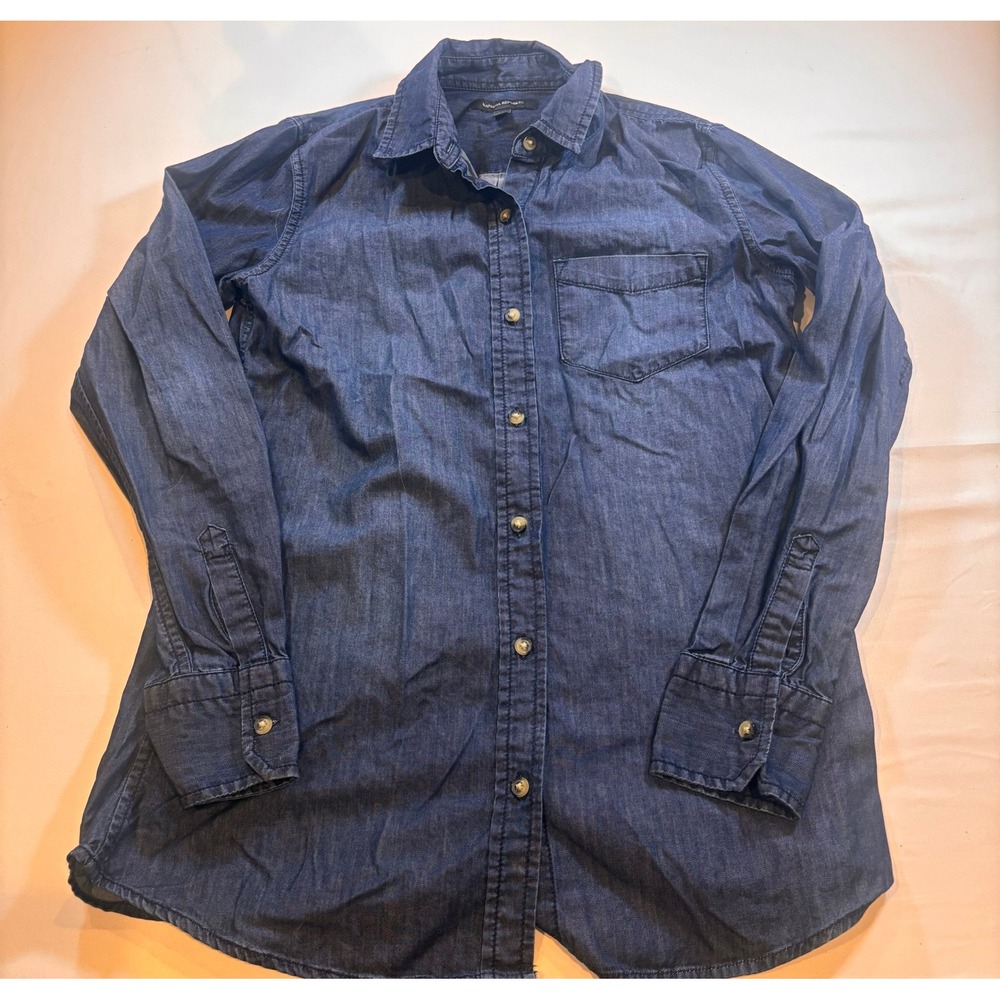 Banana Republic Womens XS Denim Shirt Dark Wash Cotton Long Sleeve Button Down
